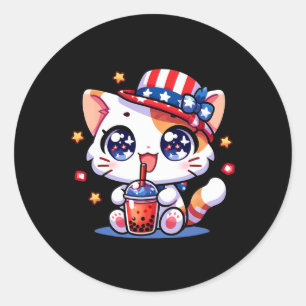Sticker Rond T-shirt mignon pour filles et enfants avec chat po