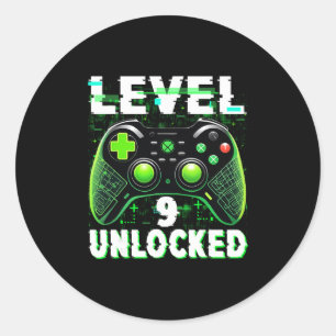 Sticker Rond T-shirt Niveau 9 Débloqué Drôle de Joueur de Jeu V