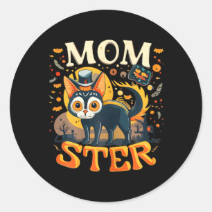 Sticker Rond T-shirt noir chat drôle pour femmes Momster Hallow