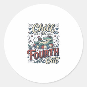 Sticker Rond T-shirt patriotique Chill The Fourth Out Alligator