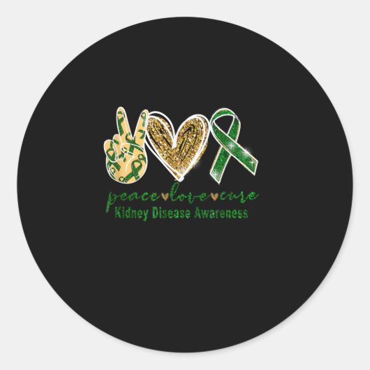 Sticker Rond T-shirt Peace Love Cure Kidney Disease Awareness (Devant)