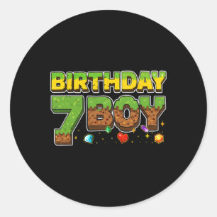 Sticker Rond T-shirt pixel drôle garçon d'anniversaire 7e anniv