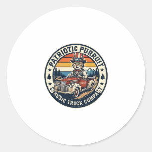 Sticker Rond T-Shirt Rétro Crépuscule Chat Oncle Sam Patriotiqu