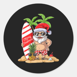 Sticker Rond T Shirt Santa Surf Hawaïen Noël Été Su