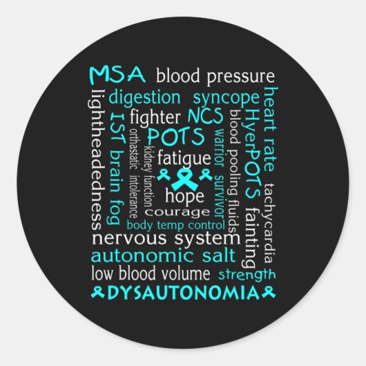 Sticker Rond T-shirt Sensibilisation Dysautonomia Ribbon Turquo (Devant)