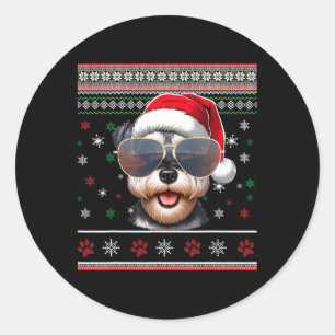 Sticker Rond T-shirt Ugly X-mas Santa Miniature Schnauzer Chien