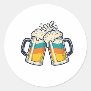 Sticker Rond T-shirt vectoriel de mug de bière arc-en-ciel vint