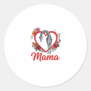 Sticker Rond T-shirt vintage girafe maman cœur floral Design_1