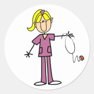 Sticker Rond T-shirts Blond Female Stick Figure Nurse