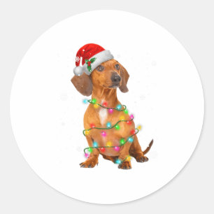 Sticker Rond T-shirts de Noël avec sapin et chiens teckel Cadea
