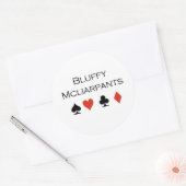 Sticker Rond T-shirts de poker : "Bluffy Mcliarpants" (Enveloppe)