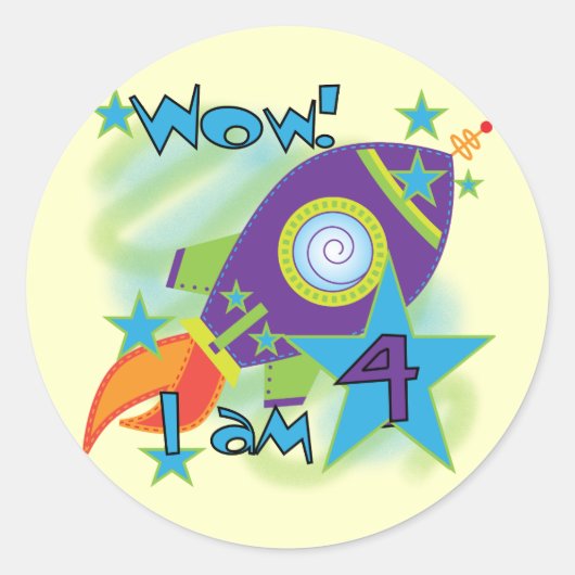Sticker Rond T-shirts et cadeaux 4e anniversaire Rocket Ship (Devant)