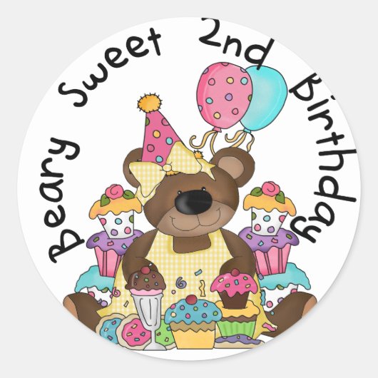 Sticker Rond T-shirts et cadeaux Beary Sweet 2e anniversaire (Devant)