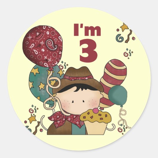 Sticker Rond T-shirts et cadeaux Cowboy 3e anniversaire (Devant)