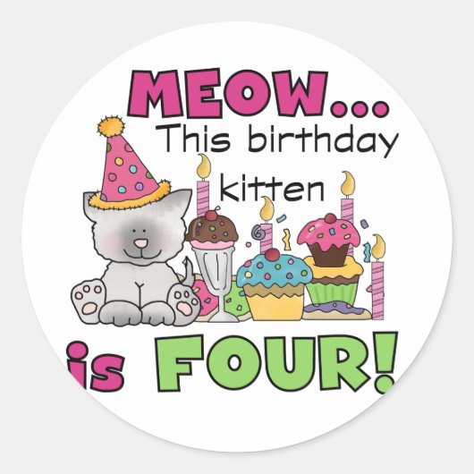 Sticker Rond T-shirts et cadeaux d'anniversaire 4th Kitten (Devant)