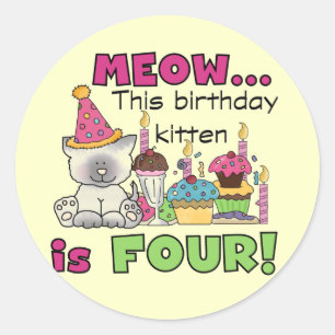 Sticker Rond T-shirts et cadeaux d'anniversaire 4th Kitten