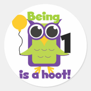 Sticker Rond T-shirts et cadeaux d'anniversaire de Hoot Owl 1er