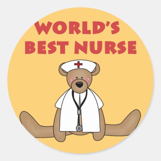 Sticker Rond T-shirts et cadeaux de Bear World's Best Nurse (Devant)