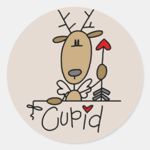 Sticker Rond T-shirts et Cadeaux de Noël Cupid Reindeer