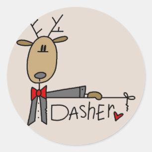 Sticker Rond T-shirts et cadeaux de Noël de Dasher Reindeer