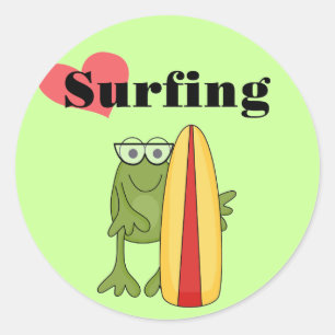 Sticker Rond T-shirts et cadeaux Love Surfing Frog