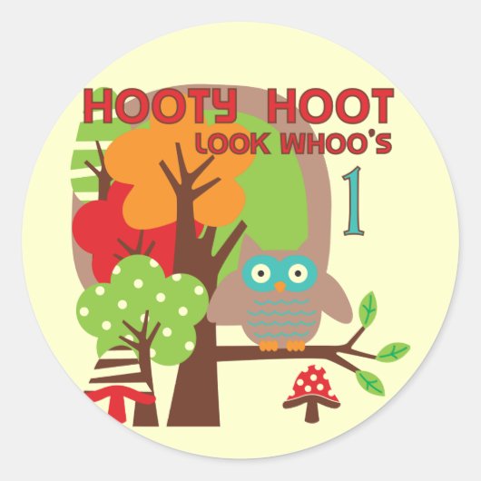 Sticker Rond T-shirts et cadeaux Owl First Birthday (Devant)
