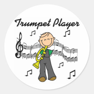 Sticker Rond T-shirts et cadeaux Stick Figure Joueur de trompet