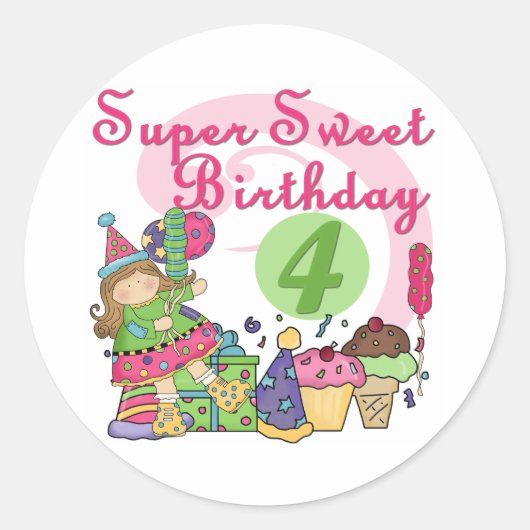 Sticker Rond T-shirts et cadeaux Super Sweet 4e anniversaire (Devant)