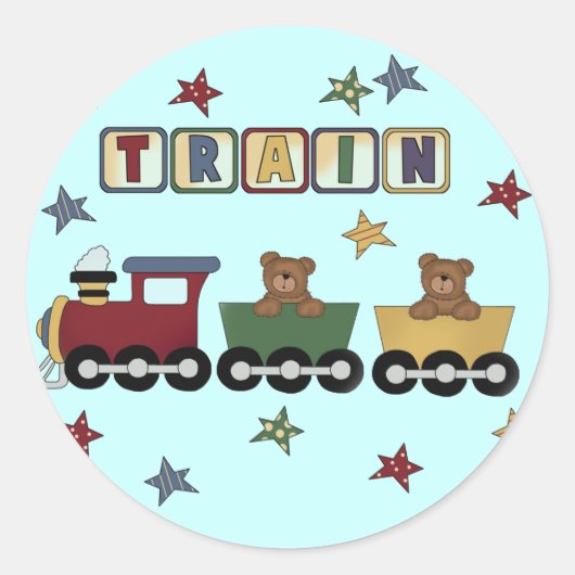 Sticker Rond T-shirts et cadeaux Teddy Bear Train (Devant)