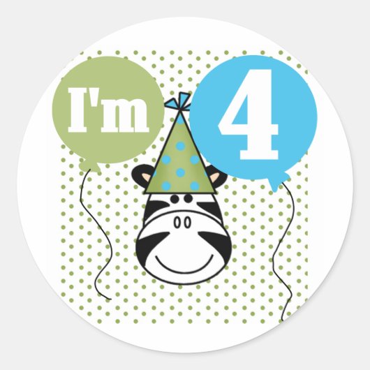 Sticker Rond T-shirts et cadeaux Zebra 4e anniversaire (Devant)