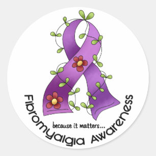 Sticker Rond T-shirts FIBROMYALGIA SENSIBILISATION AU Ruban Fle