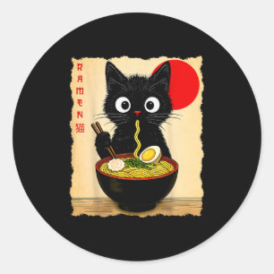 Sticker Rond T-shirts graphiques drôles de chat japonais Ramen
