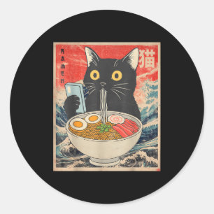 Sticker Rond T-shirts graphiques drôles de ramen de chat japona