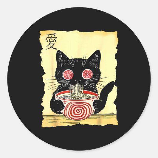 Sticker Rond T-shirts graphiques drôles japonais Ramen de chat (Devant)
