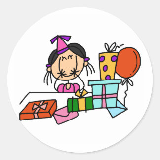 Sticker Rond T-shirts T-shirts Black Hair Girl With Birthday Gi