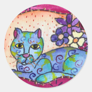 Sticker Rond Tabby Bleu