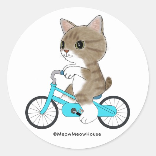 Sticker Rond Tabby cat fait du vélo. (Devant)