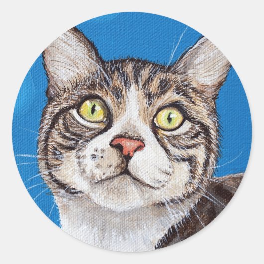 Sticker Rond Tabby Cat Peinture (Devant)