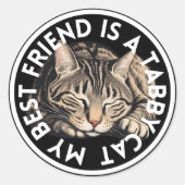 Sticker Rond Tabby Chat meilleur ami (Devant)