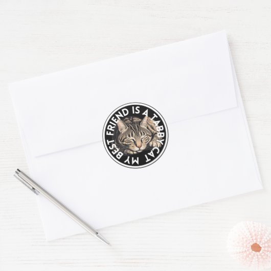 Sticker Rond Tabby Chat meilleur ami (Enveloppe)