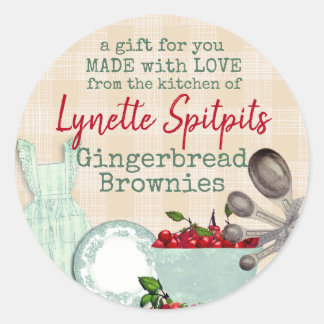 Sticker Rond Tabby chic cerises tablier de la cuisine de