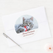 Sticker Rond Tabby gris mou Chat avec Noël Casquette (Enveloppe)
