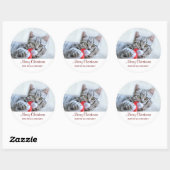 Sticker Rond Tabby gris mou Chat avec Noël Casquette (Feuille)