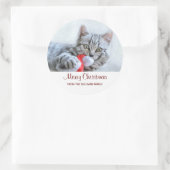 Sticker Rond Tabby gris mou Chat avec Noël Casquette (Sac)