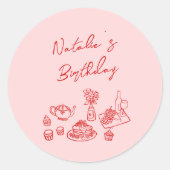 Sticker Rond Table rouge rose à main pour Anniversaire Brunch (Devant)