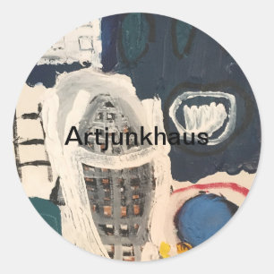 Sticker Rond Tableau Abstrait de Jeff Hankamer Artjunkhaus Art