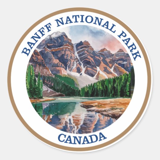 Sticker Rond Tableau aquarelle du parc national Banff (Devant)