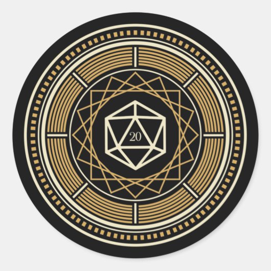 Sticker Rond Tableau circulaire géométrique D20 dés RPG (Devant)