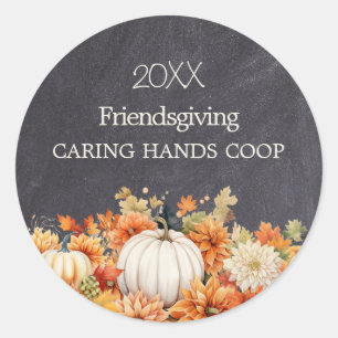Sticker Rond Tableau d'automne citrouille florale Friendsgiving