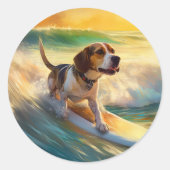 Sticker Rond Tableau de surf de plage beagle (Devant)